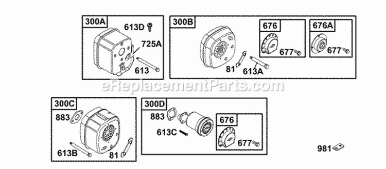 Muffler Group Diagram and Parts List for 133202-0124-02  Briggs and Stratton Engine